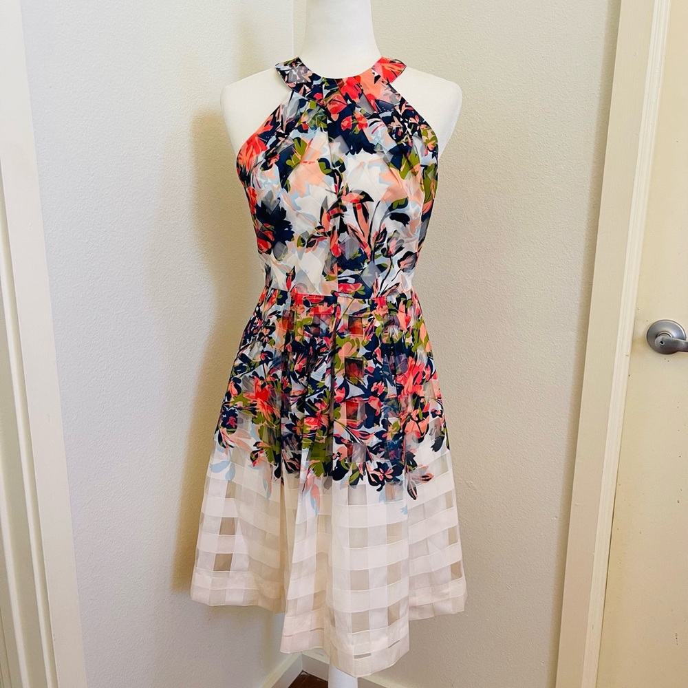 KATHERINE KELLEY sleeveless floral print halter fit-and-flare mini dress Size 2 - Picture 4 of 10